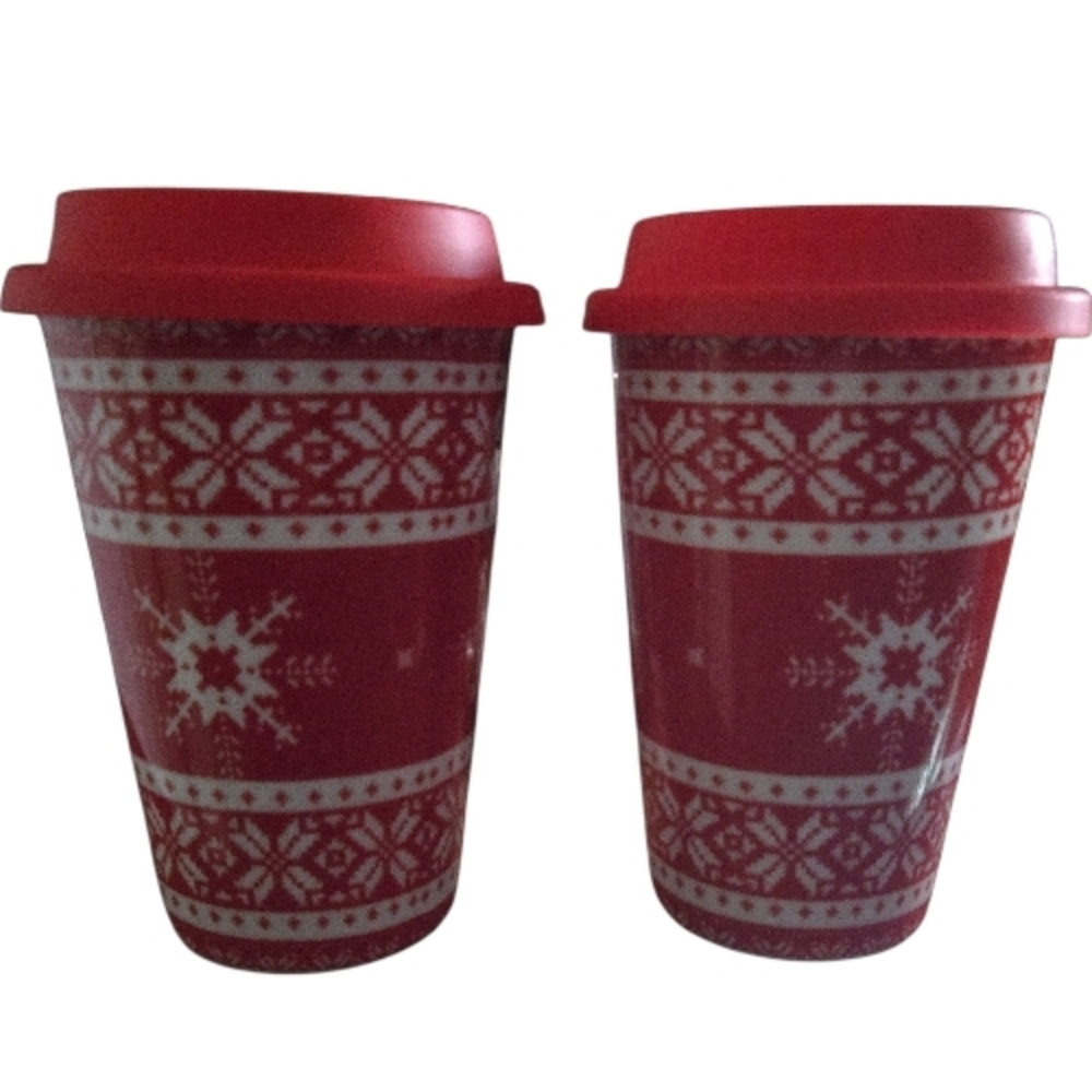 Red Festive Travel Mugs
